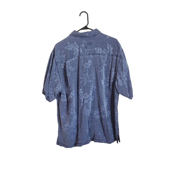 Jamaica Jaxx Hawaiian‎ Shirt  Blue Silk Button Aloha Jacquard Leaf Men's Size L - Picture 2 of 4